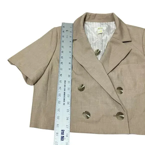 Maeve Blazer‎ Womens 6 Beige Cropped Anthropologie Short Sleeve Double Breasted - Picture 3 of 12